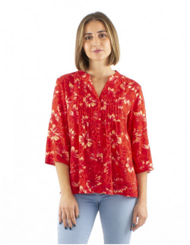 Tropical pattern blouse with gathers