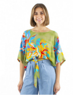 chemisier boho chic, design coloré, grosses fleurs