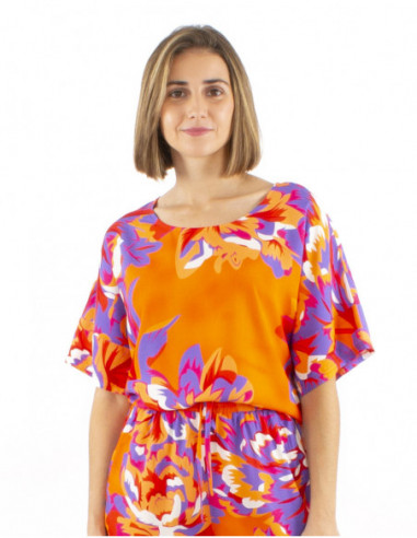 chemisier boho chic, design coloré, grosses fleurs