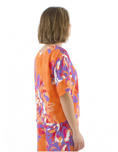 chemisier boho chic, design coloré, grosses fleurs