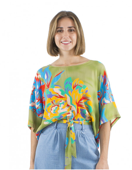 chemisier boho chic, design coloré, grosses fleurs