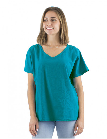 Top coupe classique, coton, bleu