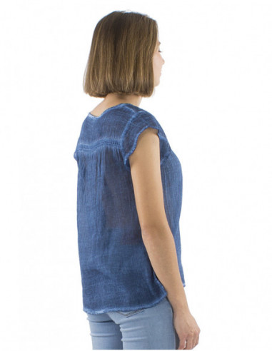 Boho faded effect embroidered top