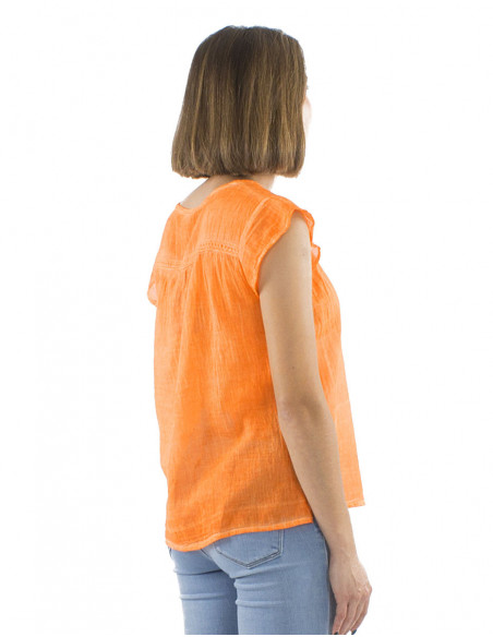 Boho faded effect embroidered top