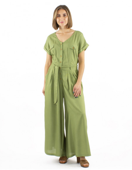 Boho chic plain fabric jumpsuit