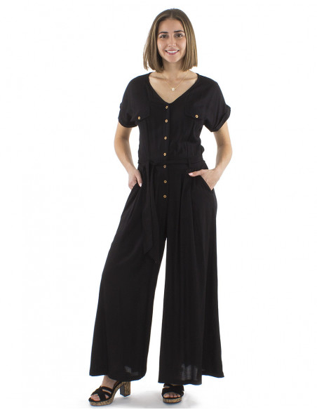 Boho chic plain fabric jumpsuit