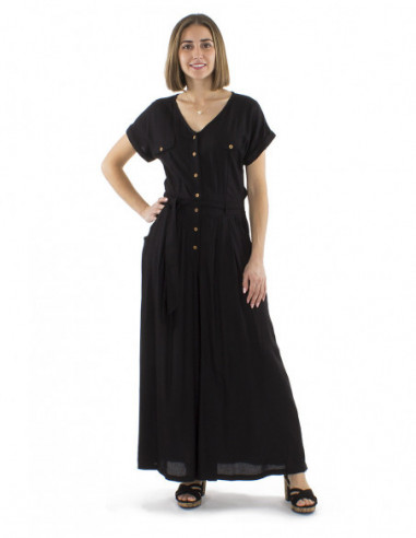 combinaison fluide bohème chic, tissu uni, ceinture tissu