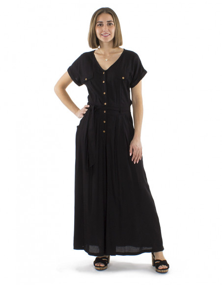 combinaison fluide bohème chic, tissu uni, ceinture tissu