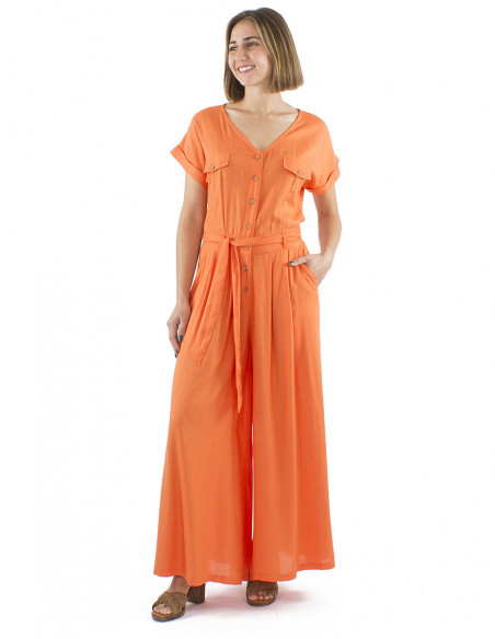 combinaison fluide bohème chic, tissu uni, ceinture tissu