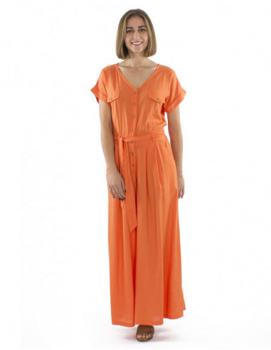 Boho chic plain fabric jumpsuit