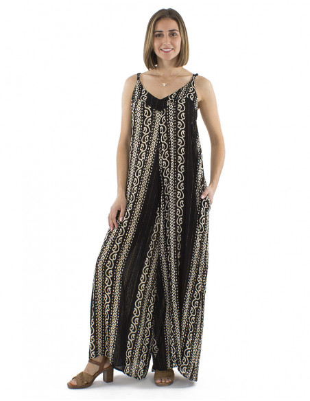 combinaison à bretelles, ethnique chic, motif d'inspiration africaine