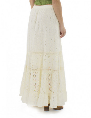 Jupe longue bohème broderies anglaises, coton