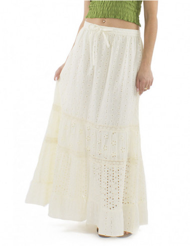 Jupe longue bohème broderies anglaises, coton