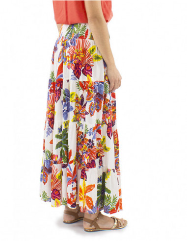 Long ruffled skirt tropical patterns