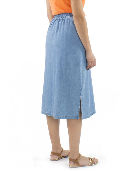 Jupe mi-longue en jean, coton, boutons de haut en bas