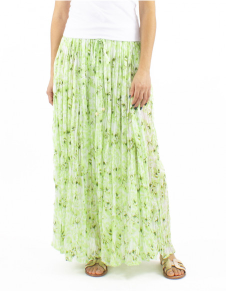 Pleated fabric long boho skirt