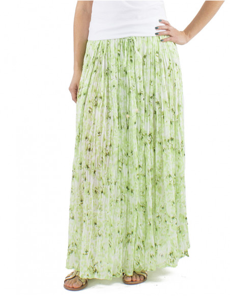 Pleated fabric long boho skirt