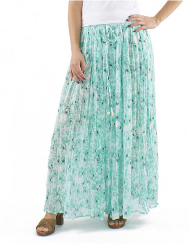 Pleated fabric long boho skirt