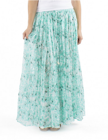 Pleated fabric long boho skirt