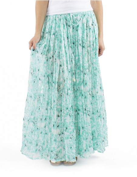 Pleated fabric long boho skirt