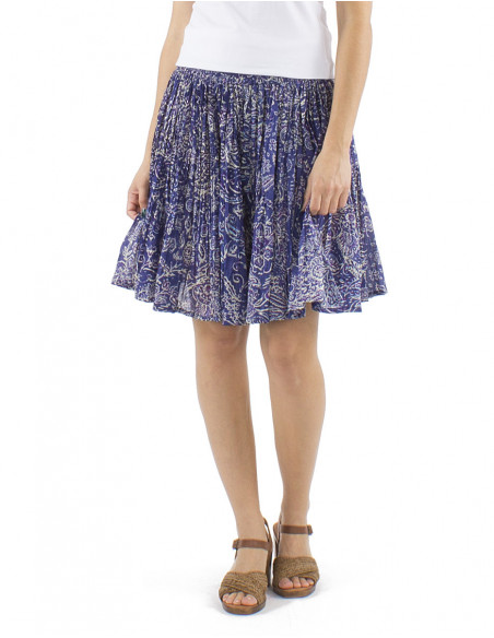 Short pleated plant pattern skirt