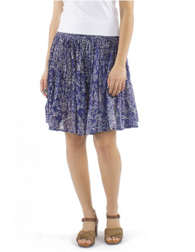 Short pleated plant pattern skirt