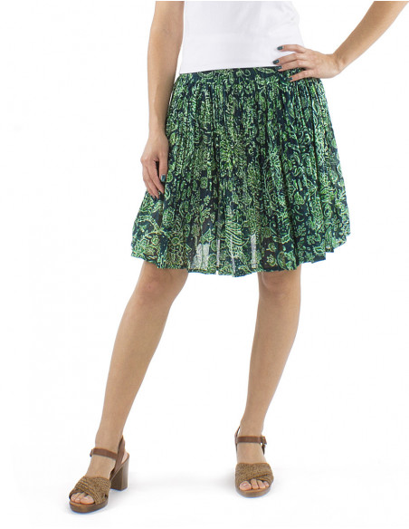 Short pleated plant pattern skirt