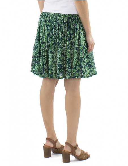 Short pleated plant pattern skirt
