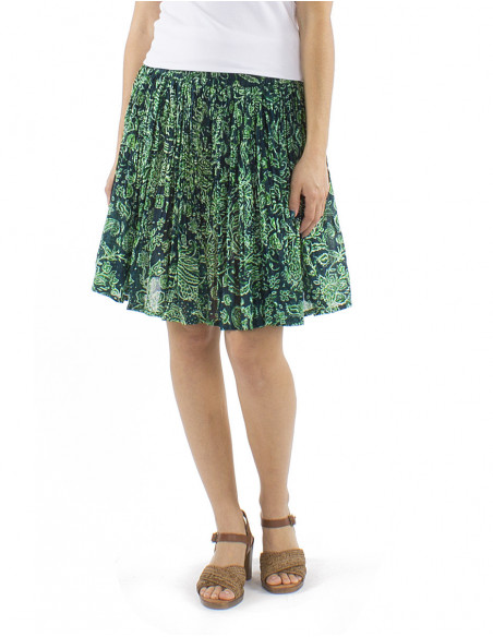 Short pleated plant pattern skirt