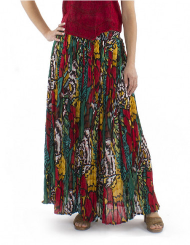 Jupe longue plissée motif tropical original et coloré
