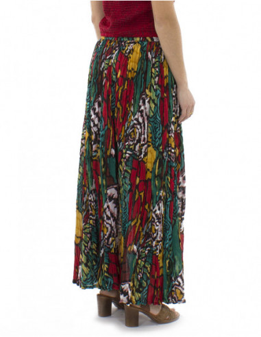 Jupe longue plissée motif tropical original et coloré