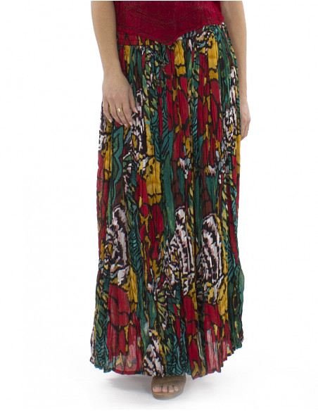 Jupe longue plissée motif tropical original et coloré