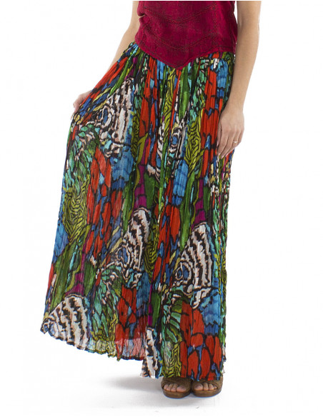 Jupe longue plissée motif tropical original et coloré