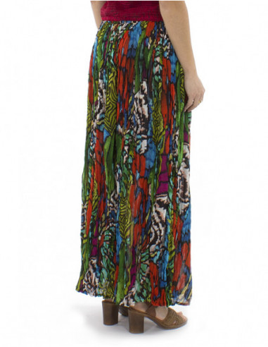 Jupe longue plissée motif tropical original et coloré