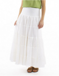 Jupe longue bohème romantique coton, broderies anglaises, volants