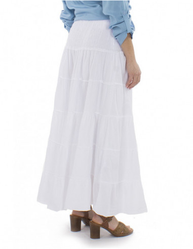 Jupe longue bohème romantique coton, broderies anglaises, volants