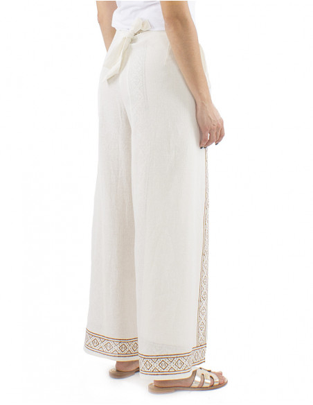 Pantalon paréo style ethnique chic, motif au tampon, inspiration africaine