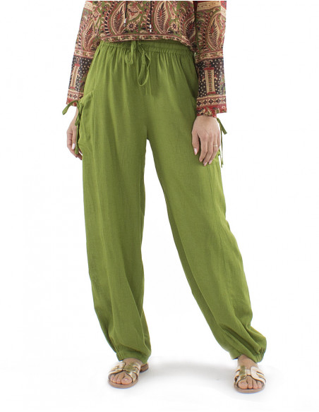 pantalon bohème chic avec lin, poches et liens