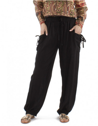 pantalon bohème chic avec lin, poches et liens