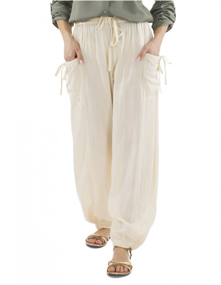 pantalon bohème chic avec lin, poches et liens