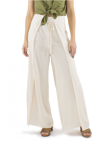 Pantalon paréo fluide style bohème chic, tissu uni