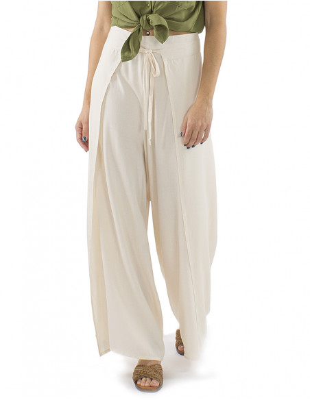 Pantalon paréo fluide style bohème chic, tissu uni