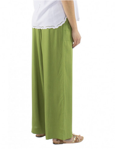 Pantalon fluide large coupe palazzo tissu uni 
