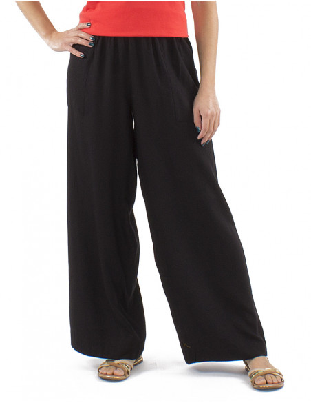 Pantalon fluide large coupe palazzo tissu uni 