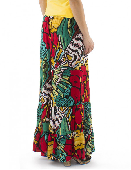 Pantalon oversize original à volants motif abstrait tropical