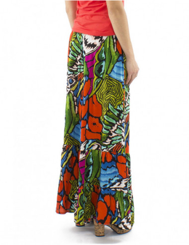 Pantalon oversize original à volants motif abstrait tropical