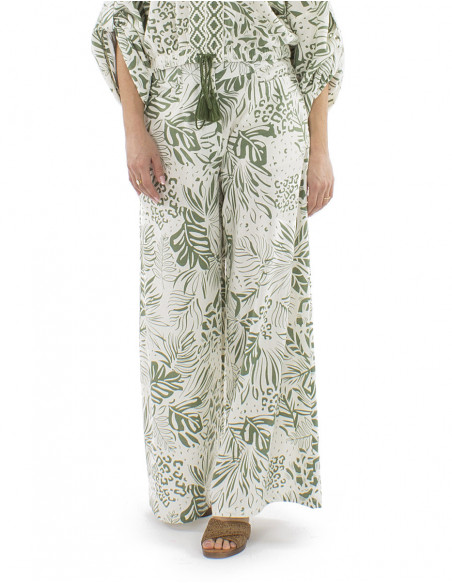 Pantalon bohème style ethnique, coupe large, taille élastique