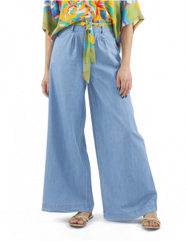 Jean large coupe wide leg, coton, ceinture tissu 
