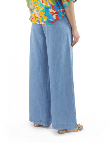 Jean large coupe wide leg, coton, ceinture tissu 