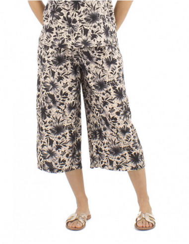 pantacourt original motif fleuri bohème, ample et confortable